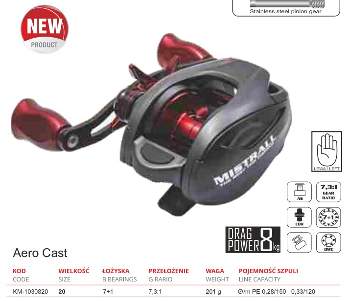 ROLA AERO CAST BAITCASTER 20 7+1BB MISTRALL